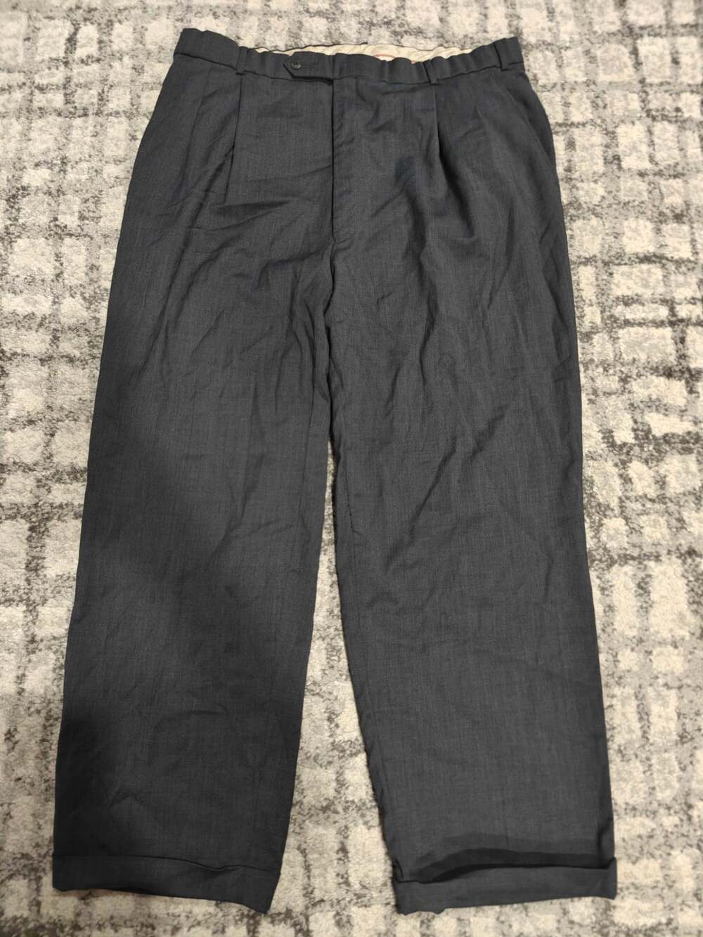 Ballin Classic Mens Pleated Wool Dress Pants Slacks Grey Cuffed Made Canada